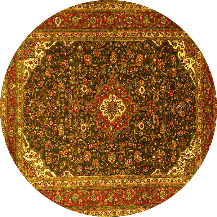 Round Persian Yellow Traditional Rug, tr2126yw
