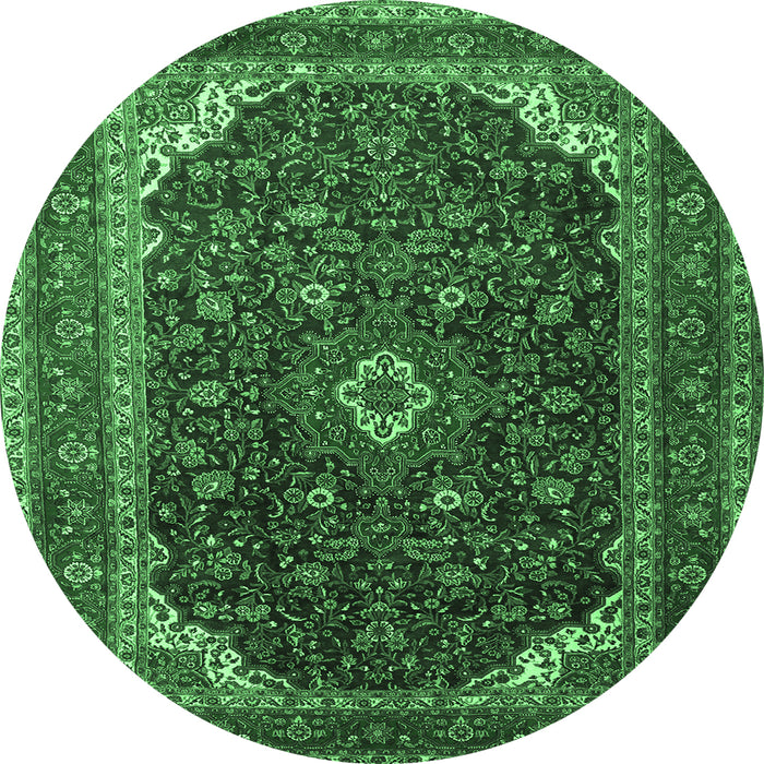 Round Persian Emerald Green Traditional Rug, tr2126emgrn
