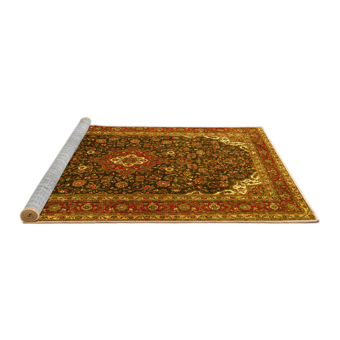 Sideview of Machine Washable Persian Yellow Traditional Rug, wshtr2126yw