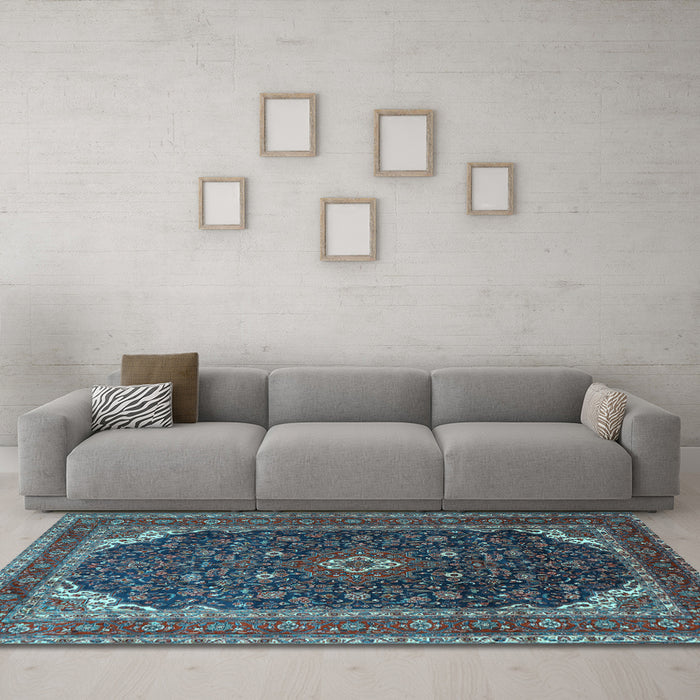 Machine Washable Persian Light Blue Traditional Rug in a Living Room, wshtr2126lblu