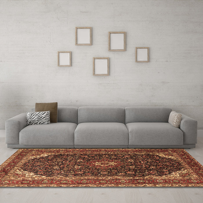 Machine Washable Persian Brown Traditional Rug in a Living Room,, wshtr2126brn