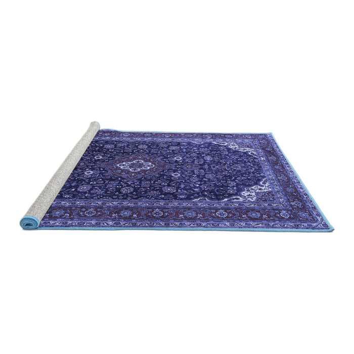 Sideview of Machine Washable Persian Blue Traditional Rug, wshtr2126blu