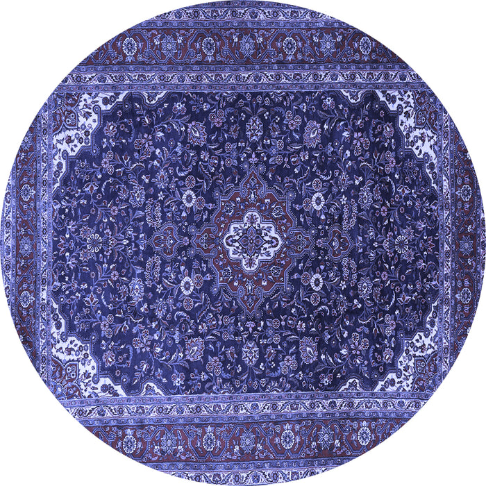 Round Machine Washable Persian Blue Traditional Rug, wshtr2126blu
