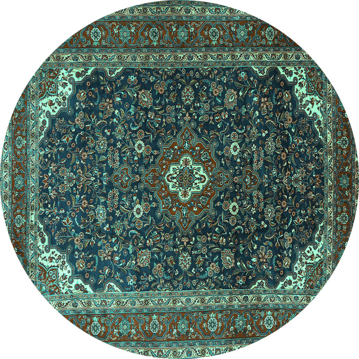 Round Machine Washable Persian Turquoise Traditional Area Rugs, wshtr2126turq