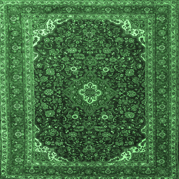 Square Machine Washable Persian Emerald Green Traditional Area Rugs, wshtr2126emgrn