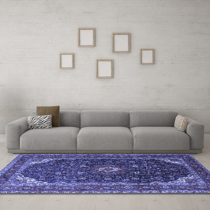 Machine Washable Persian Blue Traditional Rug in a Living Room, wshtr2126blu