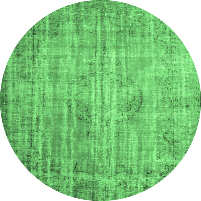 Round Machine Washable Persian Emerald Green Traditional Area Rugs, wshtr2127emgrn