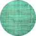 Round Machine Washable Persian Turquoise Traditional Area Rugs, wshtr2127turq