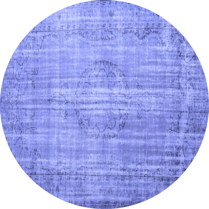 Round Machine Washable Persian Blue Traditional Rug, wshtr2127blu