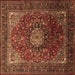 Square Machine Washable Medallion Brown Traditional Rug, wshtr2128brn