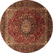 Round Medallion Brown Traditional Rug, tr2128brn