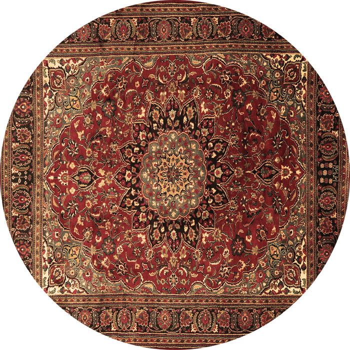 Round Machine Washable Medallion Brown Traditional Rug, wshtr2128brn