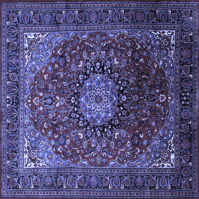 Square Machine Washable Medallion Blue Traditional Rug, wshtr2128blu