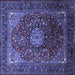 Square Machine Washable Medallion Blue Traditional Rug, wshtr2128blu