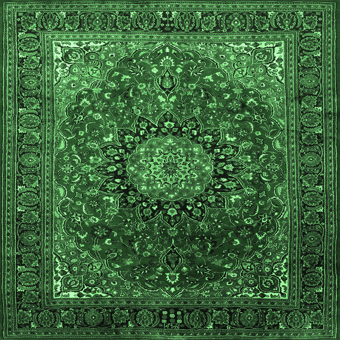 Square Medallion Emerald Green Traditional Rug, tr2128emgrn