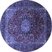 Round Machine Washable Medallion Blue Traditional Rug, wshtr2128blu