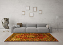 Machine Washable Medallion Yellow Traditional Rug in a Living Room, wshtr2128yw