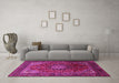 Machine Washable Medallion Pink Traditional Rug in a Living Room, wshtr2128pnk