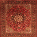 Round Machine Washable Medallion Orange Traditional Area Rugs, wshtr2128org