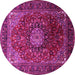 Round Machine Washable Medallion Pink Traditional Rug, wshtr2128pnk