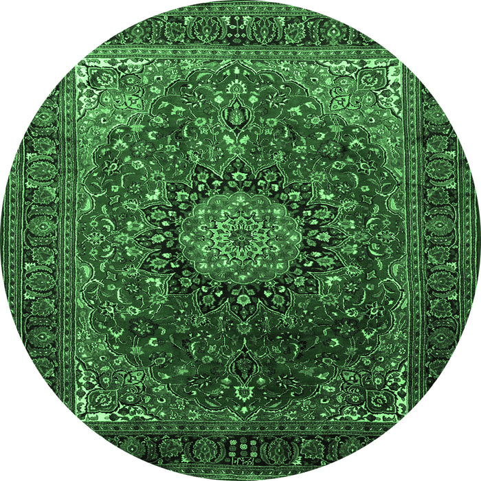 Round Medallion Emerald Green Traditional Rug, tr2128emgrn