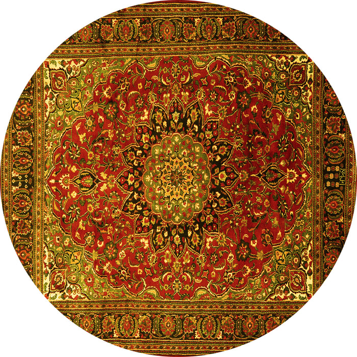 Round Medallion Yellow Traditional Rug, tr2128yw