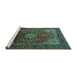 Sideview of Machine Washable Medallion Turquoise Traditional Area Rugs, wshtr2128turq