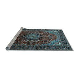 Sideview of Machine Washable Medallion Light Blue Traditional Rug, wshtr2128lblu