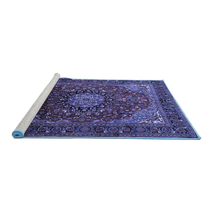 Sideview of Machine Washable Medallion Blue Traditional Rug, wshtr2128blu