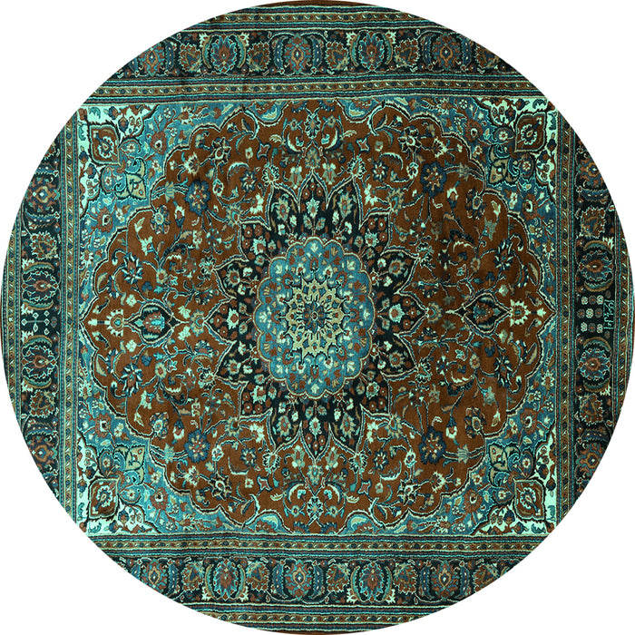Round Medallion Turquoise Traditional Rug, tr2128turq
