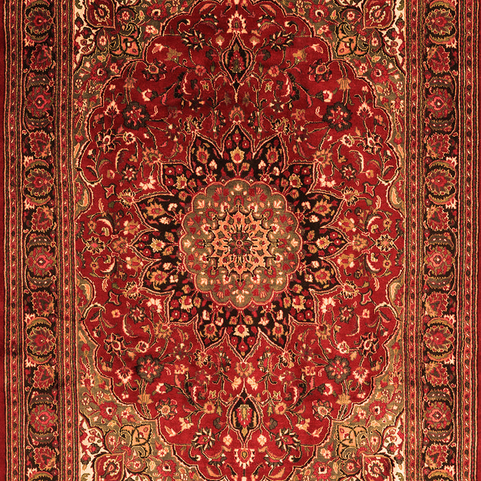 Serging Thickness of Machine Washable Medallion Orange Traditional Area Rugs, wshtr2128org