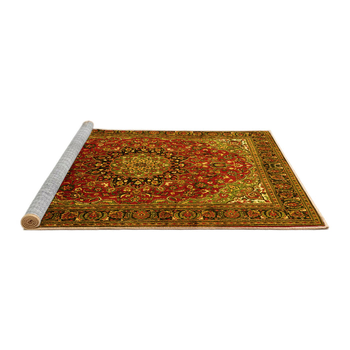 Sideview of Machine Washable Medallion Yellow Traditional Rug, wshtr2128yw