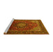 Sideview of Machine Washable Medallion Yellow Traditional Rug, wshtr2128yw