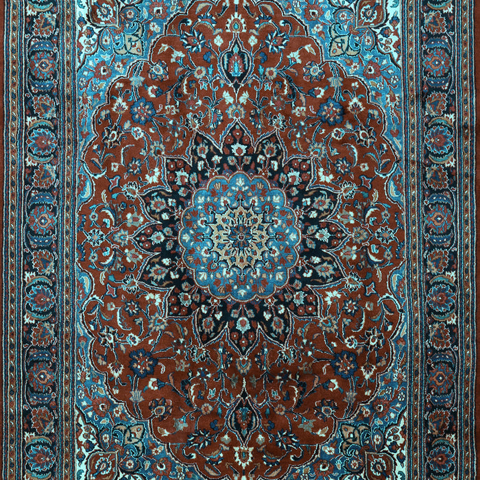 Machine Washable Medallion Light Blue Traditional Rug, wshtr2128lblu