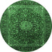 Round Machine Washable Medallion Emerald Green Traditional Area Rugs, wshtr2128emgrn