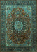 Machine Washable Medallion Turquoise Traditional Area Rugs, wshtr2128turq