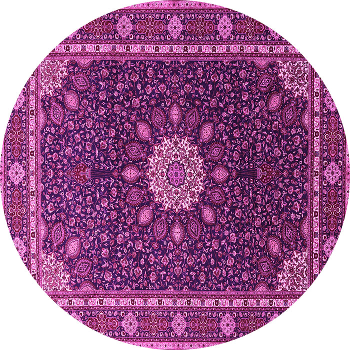 Round Machine Washable Medallion Pink Traditional Rug, wshtr2129pnk