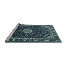 Sideview of Machine Washable Medallion Light Blue Traditional Rug, wshtr2129lblu