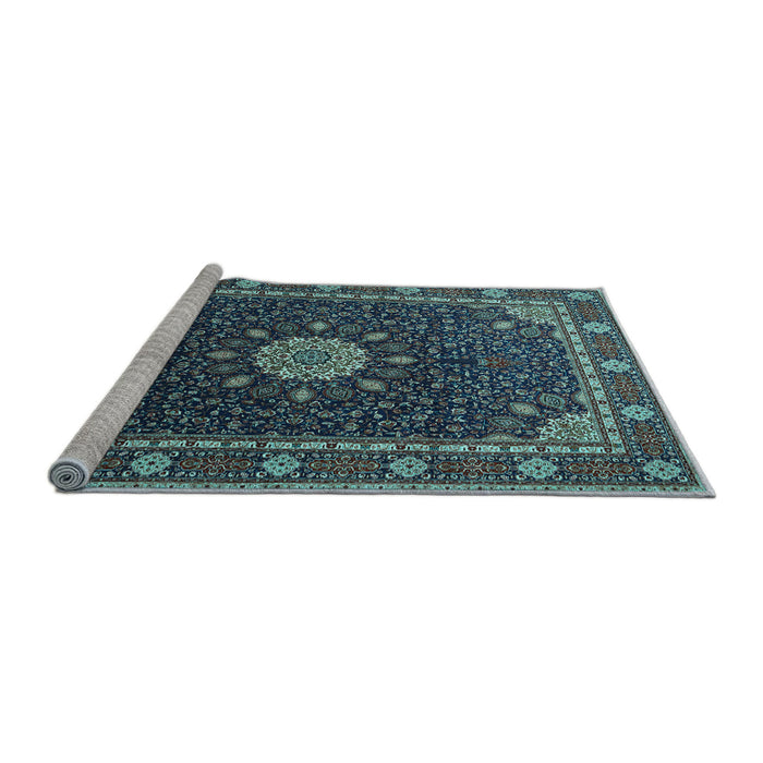 Sideview of Machine Washable Medallion Light Blue Traditional Rug, wshtr2129lblu