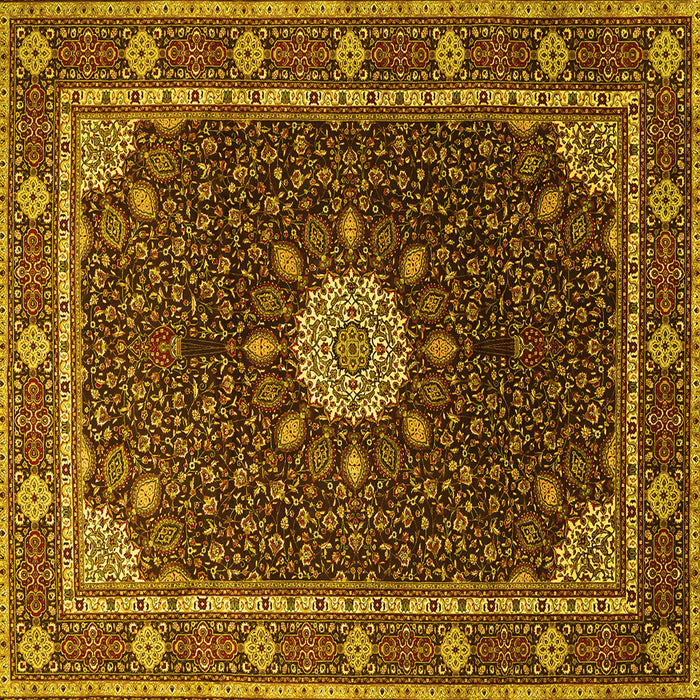 Square Machine Washable Medallion Yellow Traditional Rug, wshtr2129yw