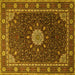 Square Machine Washable Medallion Yellow Traditional Rug, wshtr2129yw