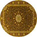 Round Machine Washable Medallion Yellow Traditional Rug, wshtr2129yw
