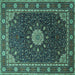 Square Machine Washable Medallion Turquoise Traditional Area Rugs, wshtr2129turq