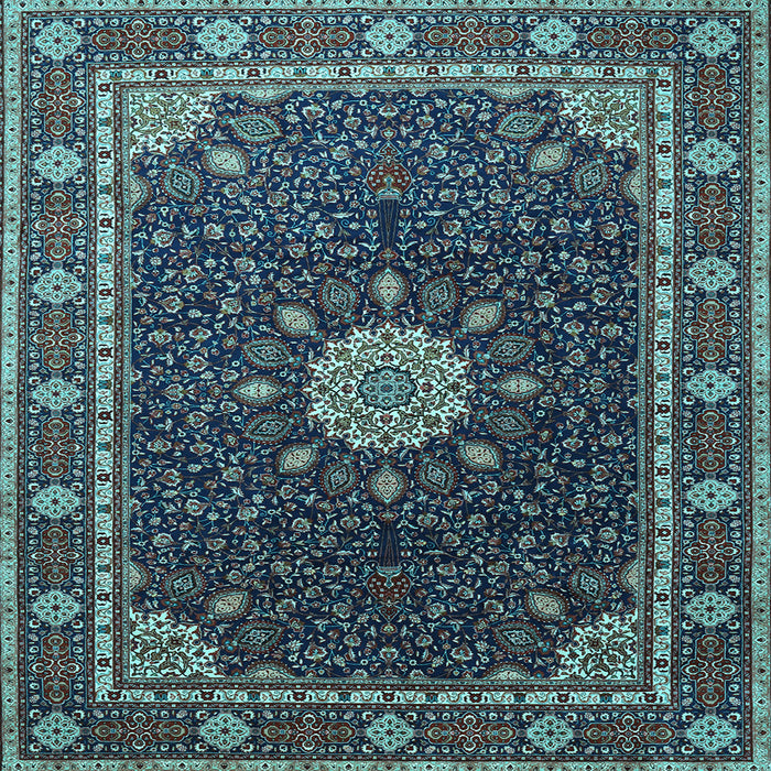 Square Medallion Light Blue Traditional Rug, tr2129lblu