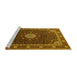 Sideview of Machine Washable Medallion Yellow Traditional Rug, wshtr2129yw