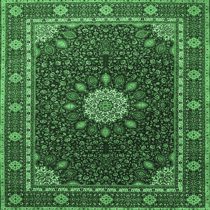 Square Machine Washable Medallion Emerald Green Traditional Area Rugs, wshtr2129emgrn