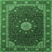 Square Machine Washable Medallion Emerald Green Traditional Area Rugs, wshtr2129emgrn