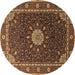 Round Medallion Brown Traditional Rug, tr2129brn