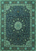 Machine Washable Medallion Turquoise Traditional Area Rugs, wshtr2129turq