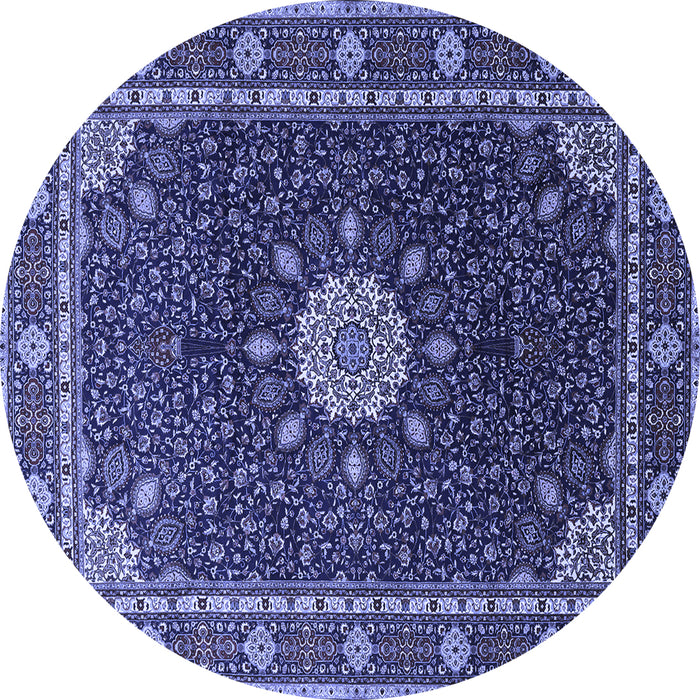 Round Machine Washable Medallion Blue Traditional Rug, wshtr2129blu